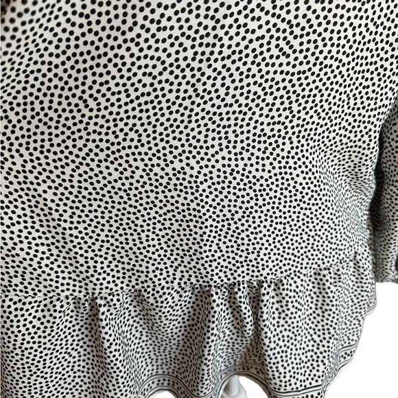 MAX STUDIO Blouse Polka Dot Eyelet V-Neck Balloon Sleeve Black White Size M - Picture 9 of 17